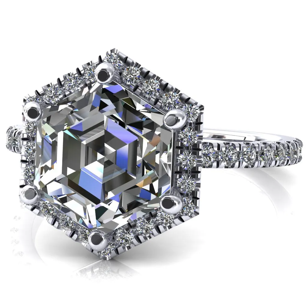 Lighthouse 8mm Hexagon Center Stone Halo 6 Prong Engagement Ring