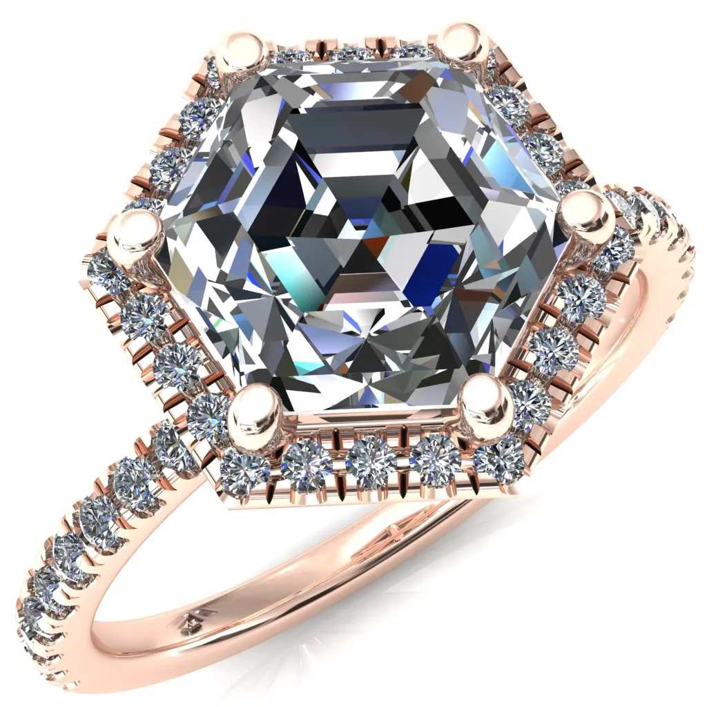 Lighthouse 8mm Hexagon Center Stone Halo 6 Prong Engagement Ring