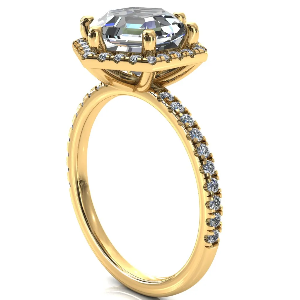 Lighthouse 8mm Hexagon Center Stone Halo 6 Prong Engagement Ring