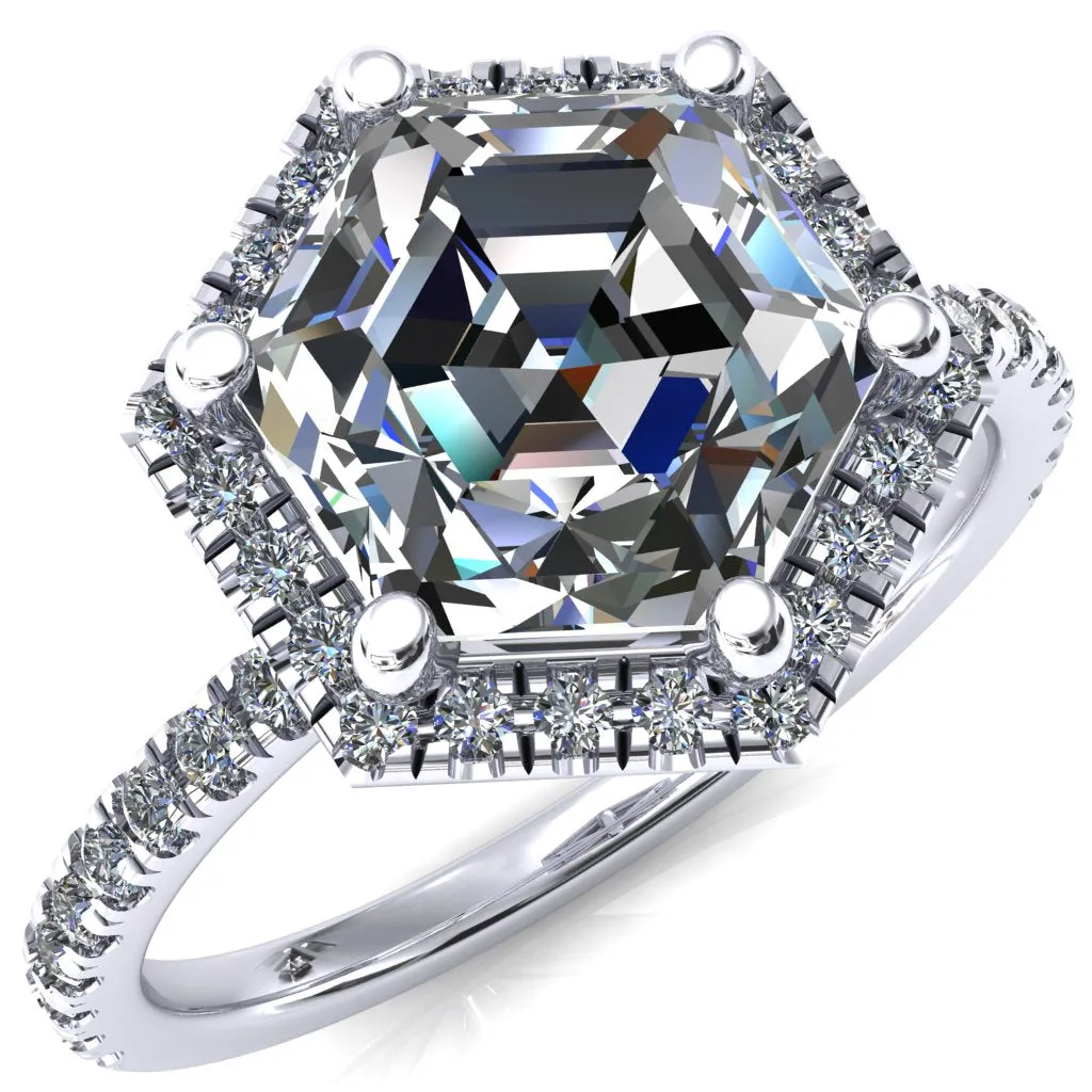 Lighthouse 8mm Hexagon Center Stone Halo 6 Prong Engagement Ring