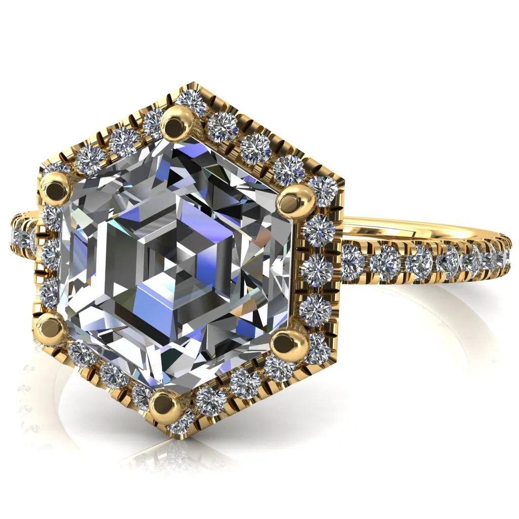 Lighthouse 8mm Hexagon Center Stone Halo 6 Prong Engagement Ring