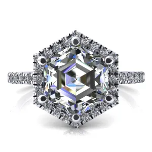 Lighthouse 8mm Hexagon Center Stone Halo 6 Prong Engagement Ring