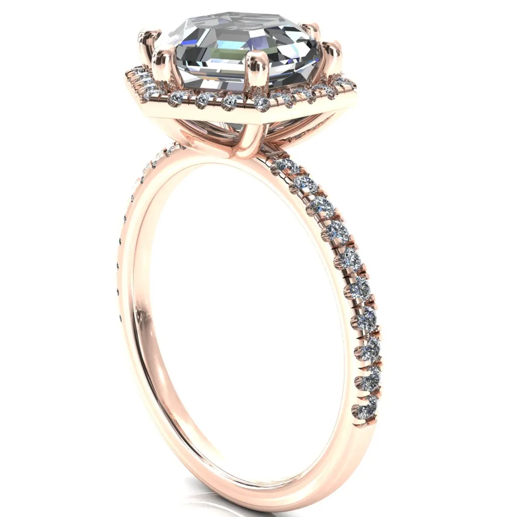 Lighthouse 8mm Hexagon Center Stone Halo 6 Prong Engagement Ring