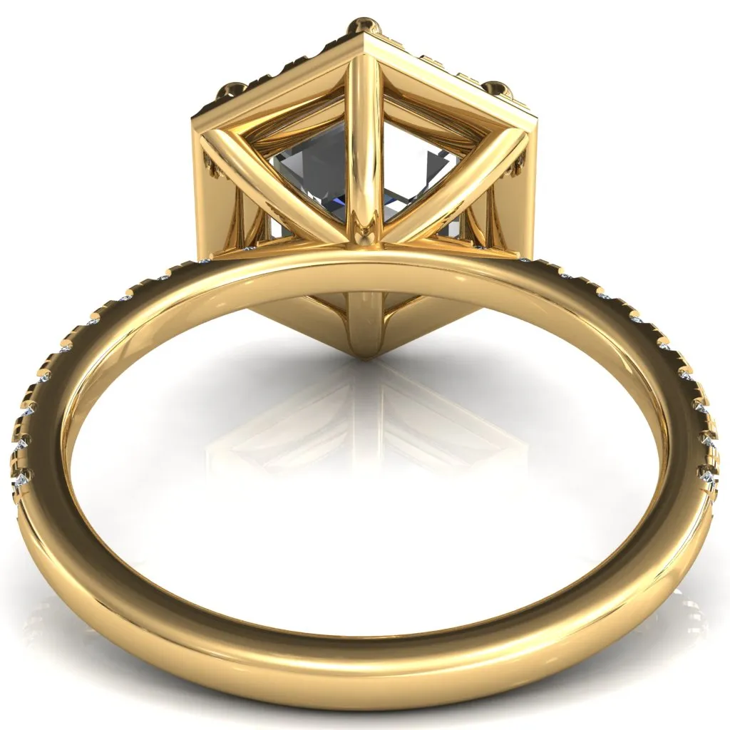 Lighthouse 8mm Hexagon Center Stone Halo 6 Prong Engagement Ring