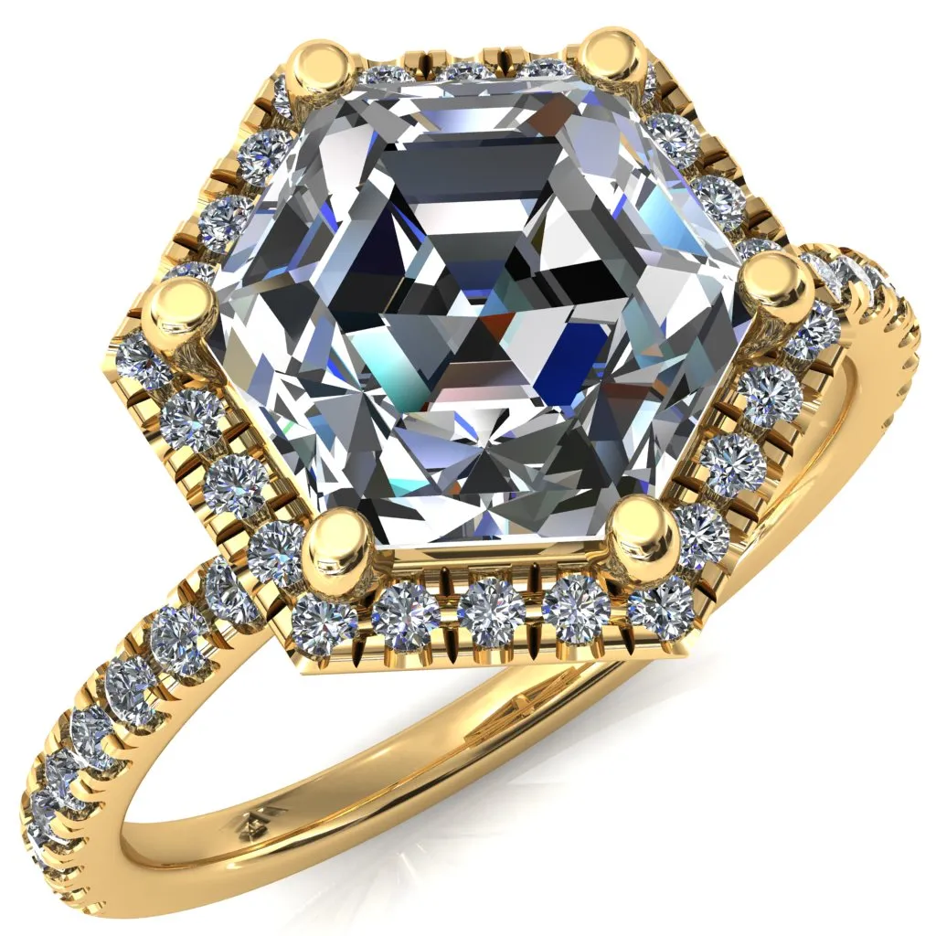 Lighthouse 8mm Hexagon Center Stone Halo 6 Prong Engagement Ring