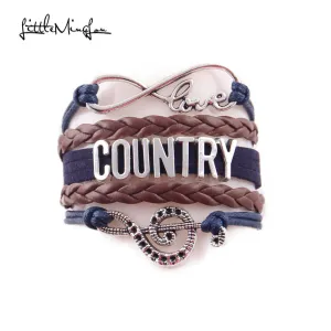 Little Minglou Infinity Love country bracelet music note cowboy hat Charm leather wrap men bracelets & bangles for women Jewelry
