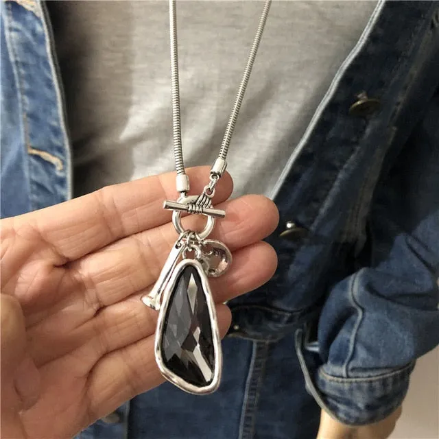 Long Winter Sweater Chain 90cm WomenNecklace Irregular Crystal Pendant Jewelry