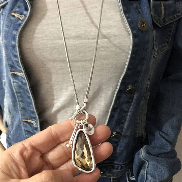 Long Winter Sweater Chain 90cm WomenNecklace Irregular Crystal Pendant Jewelry