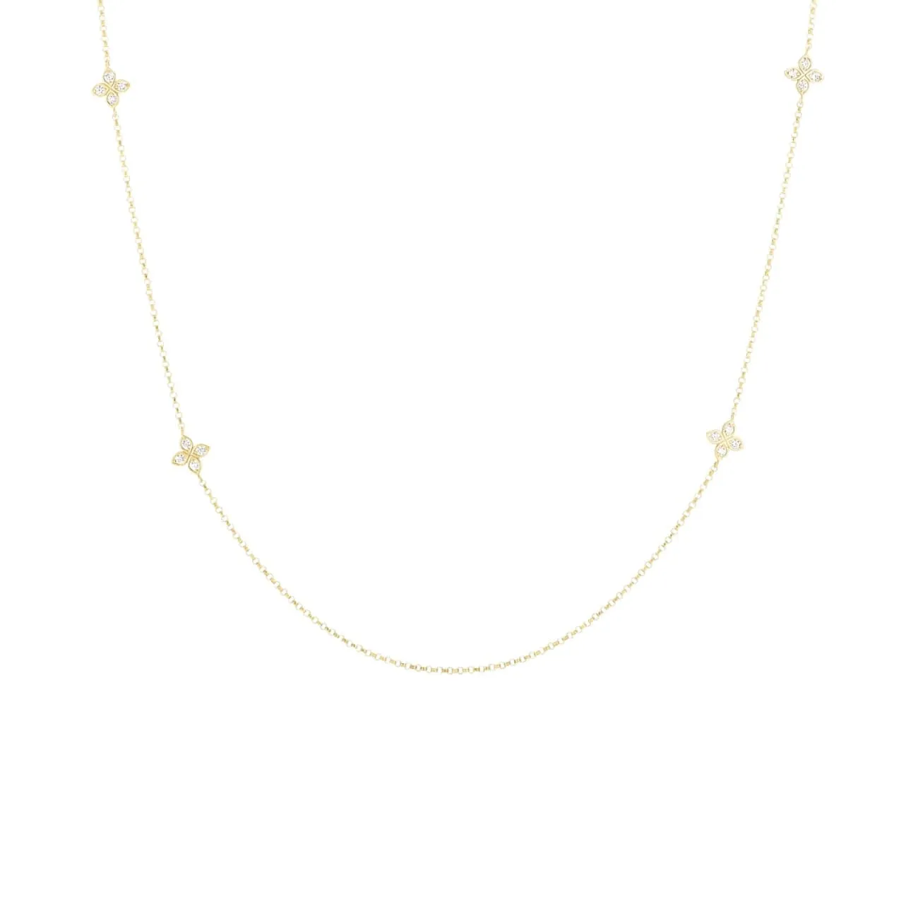 Love By The Inch 18K Yellow Gold 10 Station Diamond Flower Long Necklace