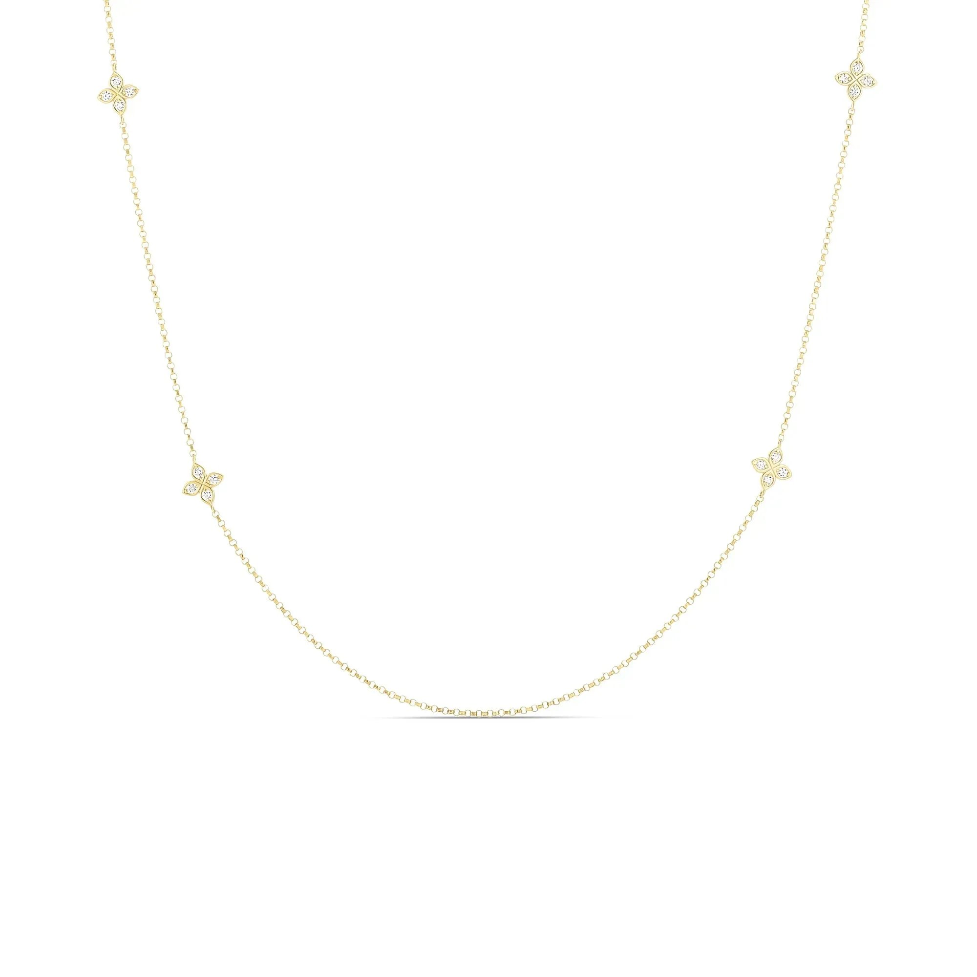 Love By The Inch 18K Yellow Gold 10 Station Diamond Flower Long Necklace