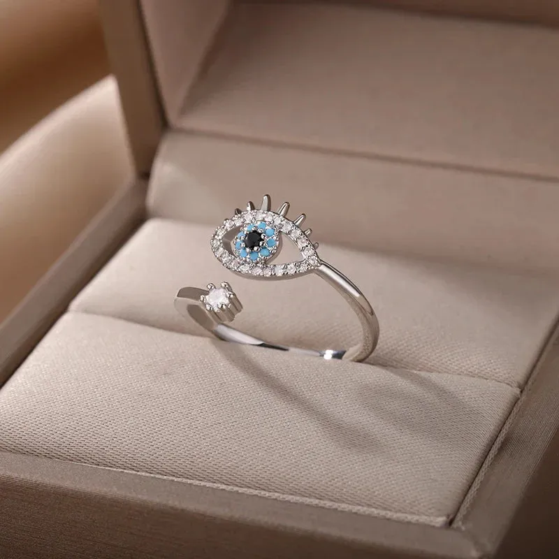 Lucky Turkish Evil Eye Rings For Women Opening Stainless Steel Ring Luxury Wedding Couple Jewelry anillos mujer