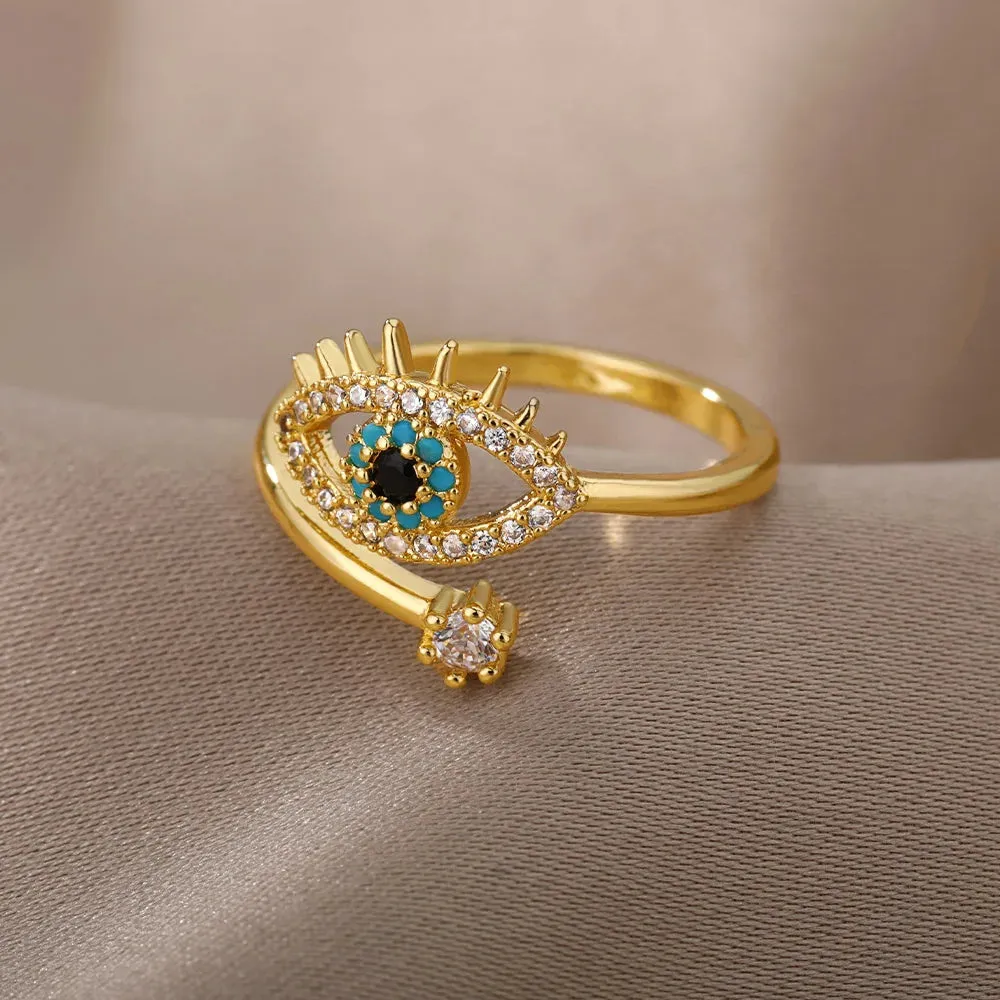 Lucky Turkish Evil Eye Rings For Women Opening Stainless Steel Ring Luxury Wedding Couple Jewelry anillos mujer