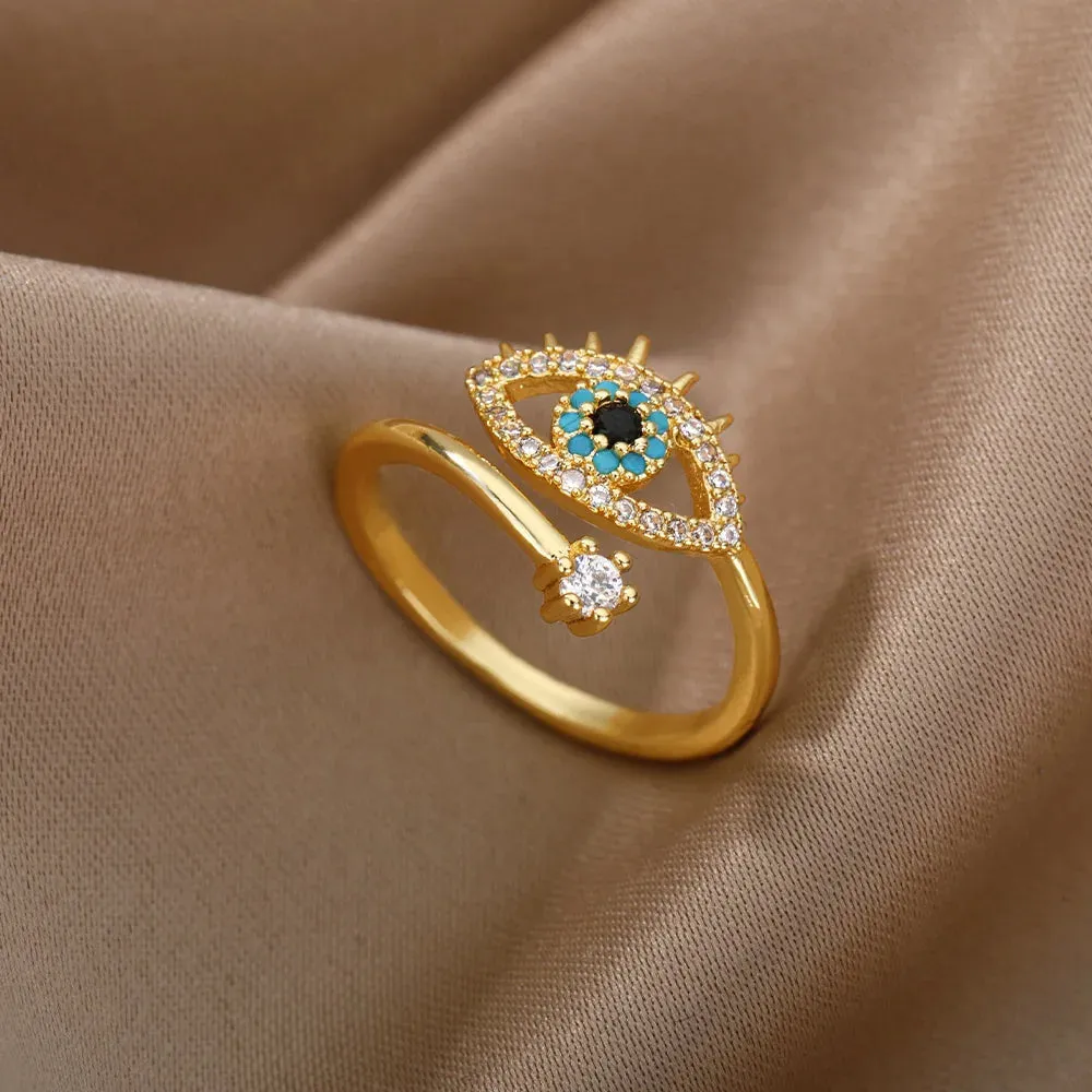 Lucky Turkish Evil Eye Rings For Women Opening Stainless Steel Ring Luxury Wedding Couple Jewelry anillos mujer