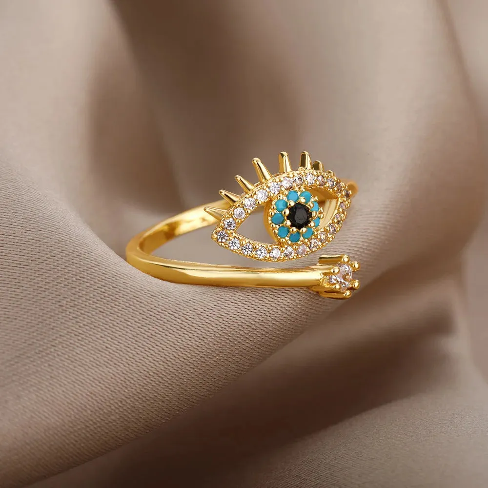 Lucky Turkish Evil Eye Rings For Women Opening Stainless Steel Ring Luxury Wedding Couple Jewelry anillos mujer