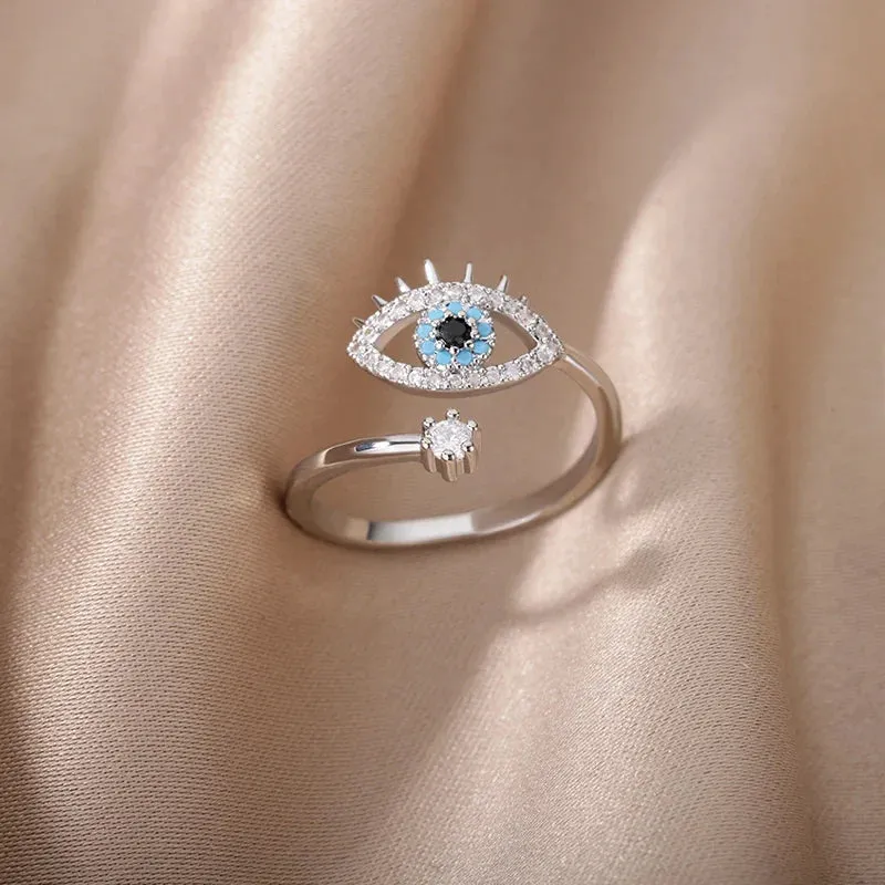 Lucky Turkish Evil Eye Rings For Women Opening Stainless Steel Ring Luxury Wedding Couple Jewelry anillos mujer