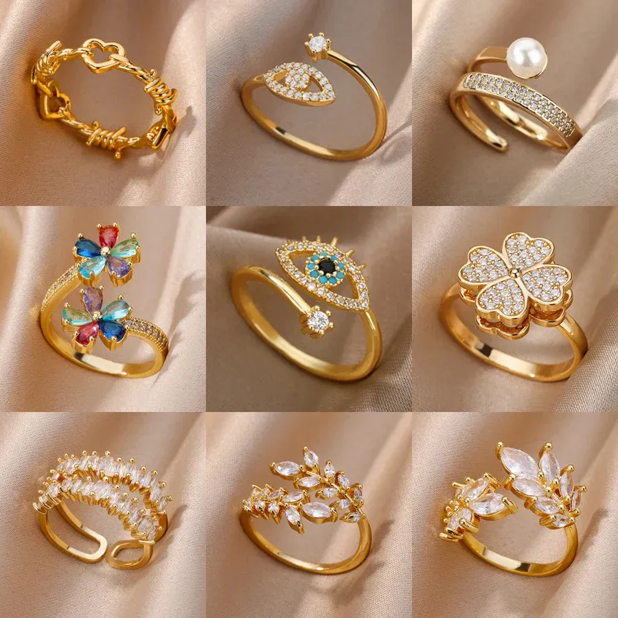 Lucky Turkish Evil Eye Rings For Women Opening Stainless Steel Ring Luxury Wedding Couple Jewelry anillos mujer