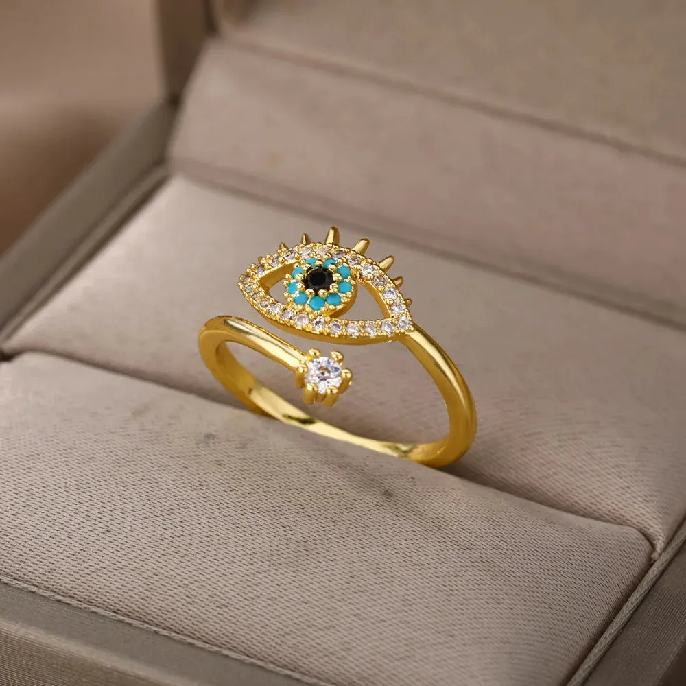 Lucky Turkish Evil Eye Rings For Women Opening Stainless Steel Ring Luxury Wedding Couple Jewelry anillos mujer