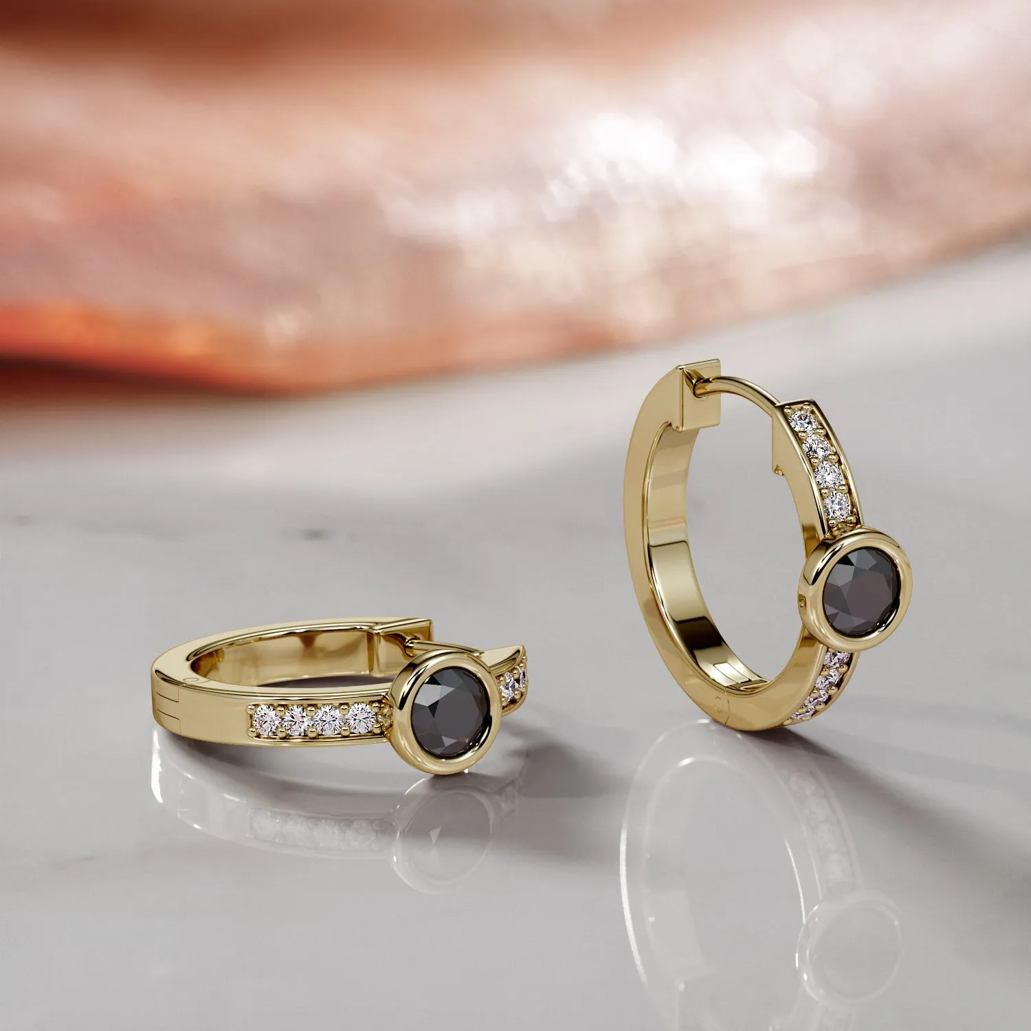 Luna Noir - 0.5 Carat Art-Deco Natural Black Diamond Hoop Earrings