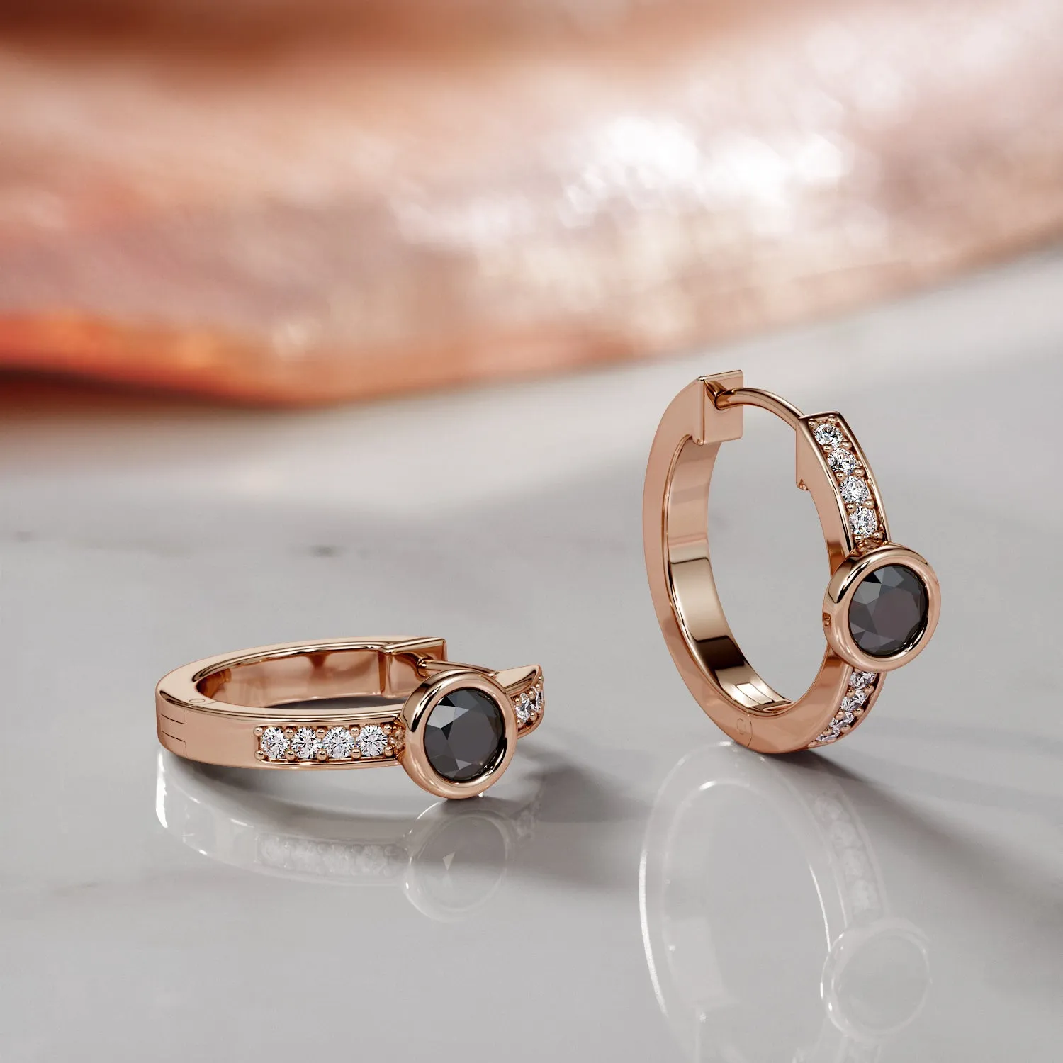 Luna Noir - 0.5 Carat Art-Deco Natural Black Diamond Hoop Earrings