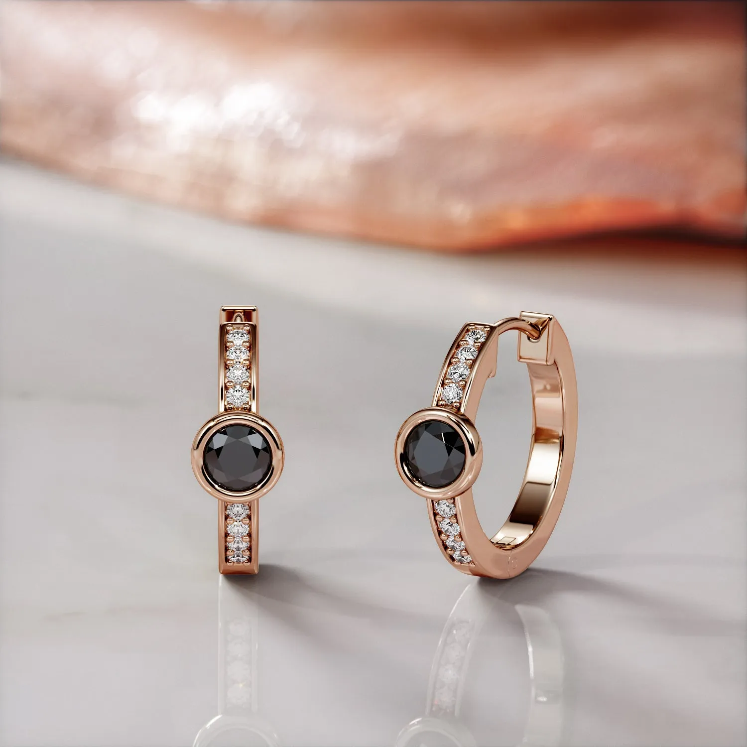 Luna Noir - 0.5 Carat Art-Deco Natural Black Diamond Hoop Earrings