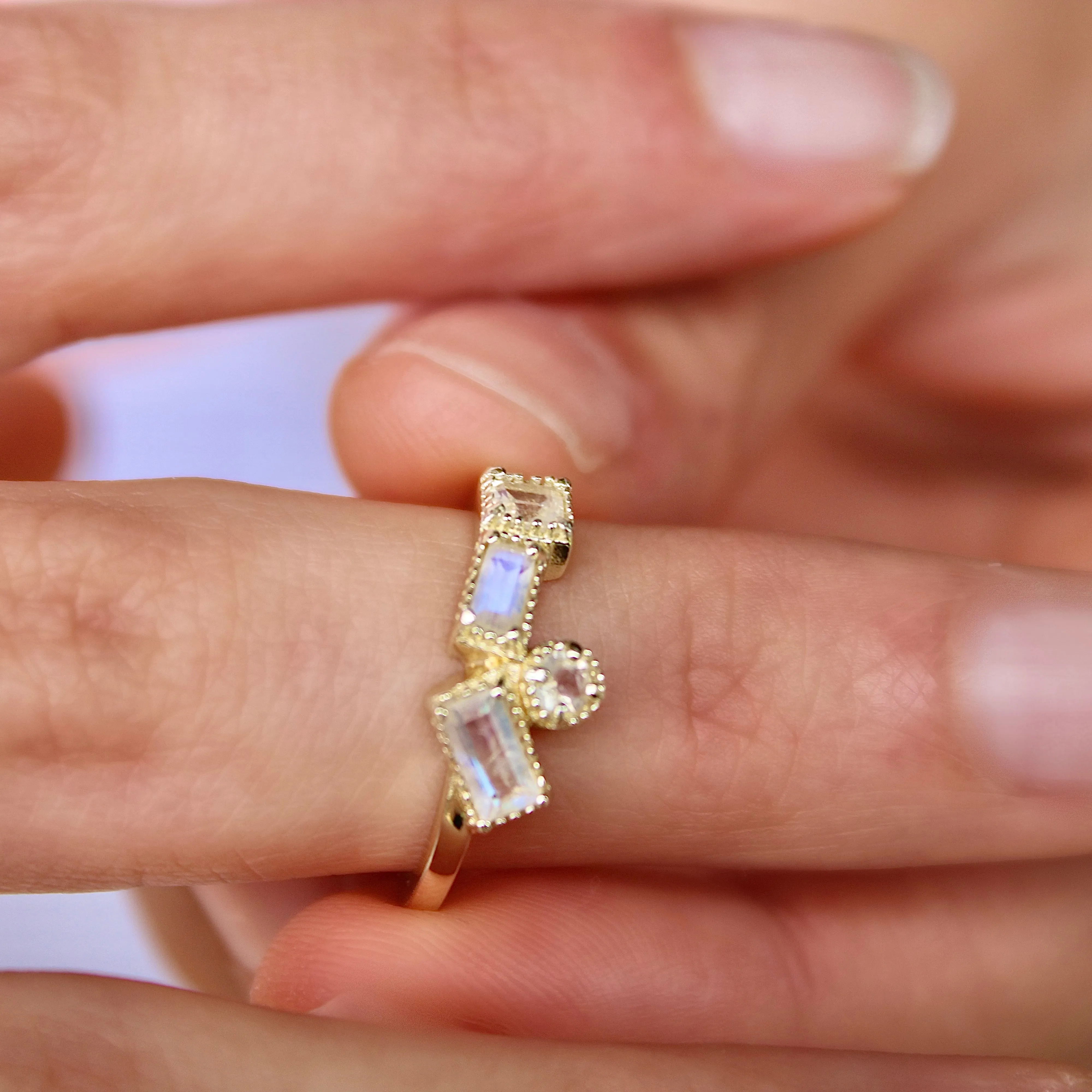 Luxe Geometric Moonstone Ring