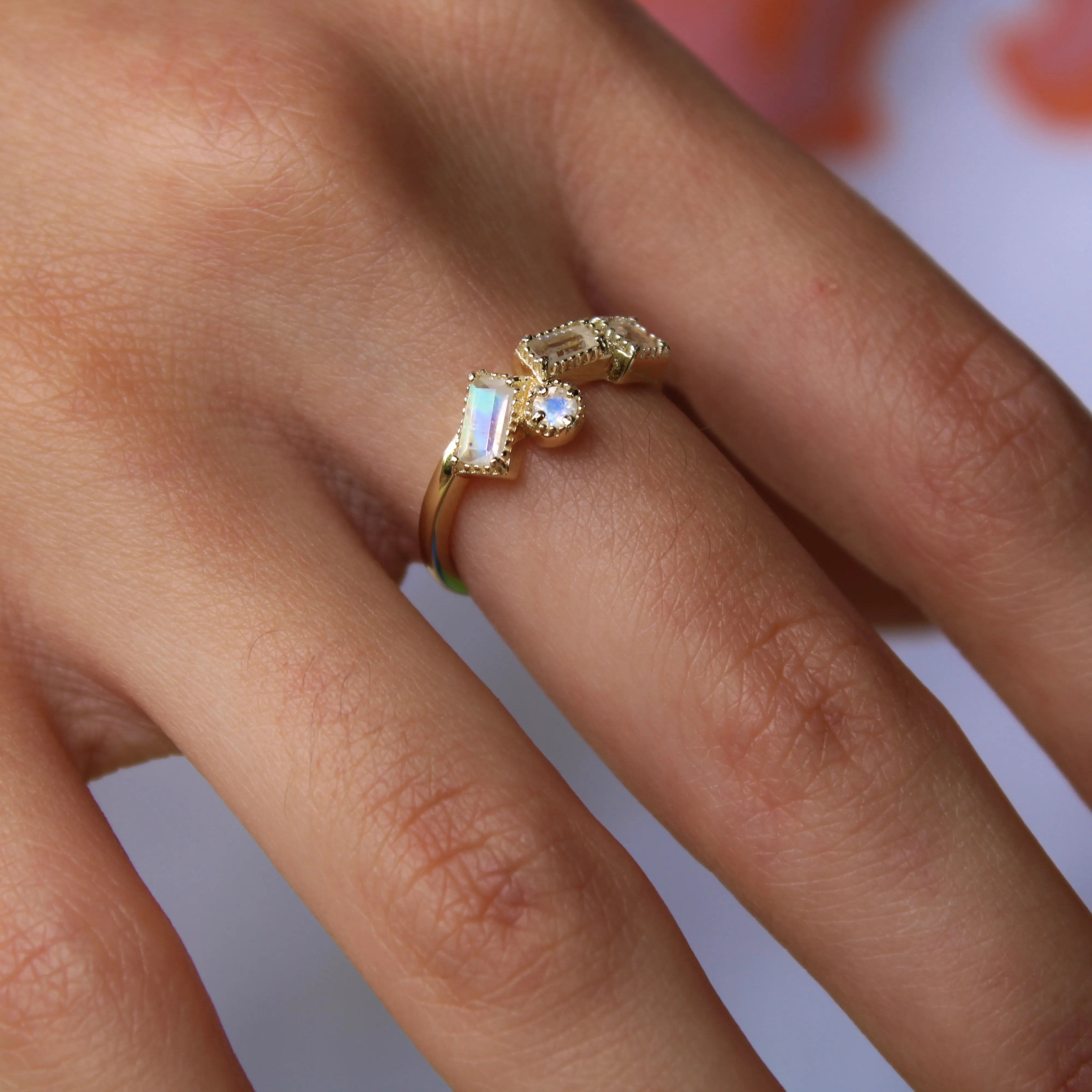 Luxe Geometric Moonstone Ring