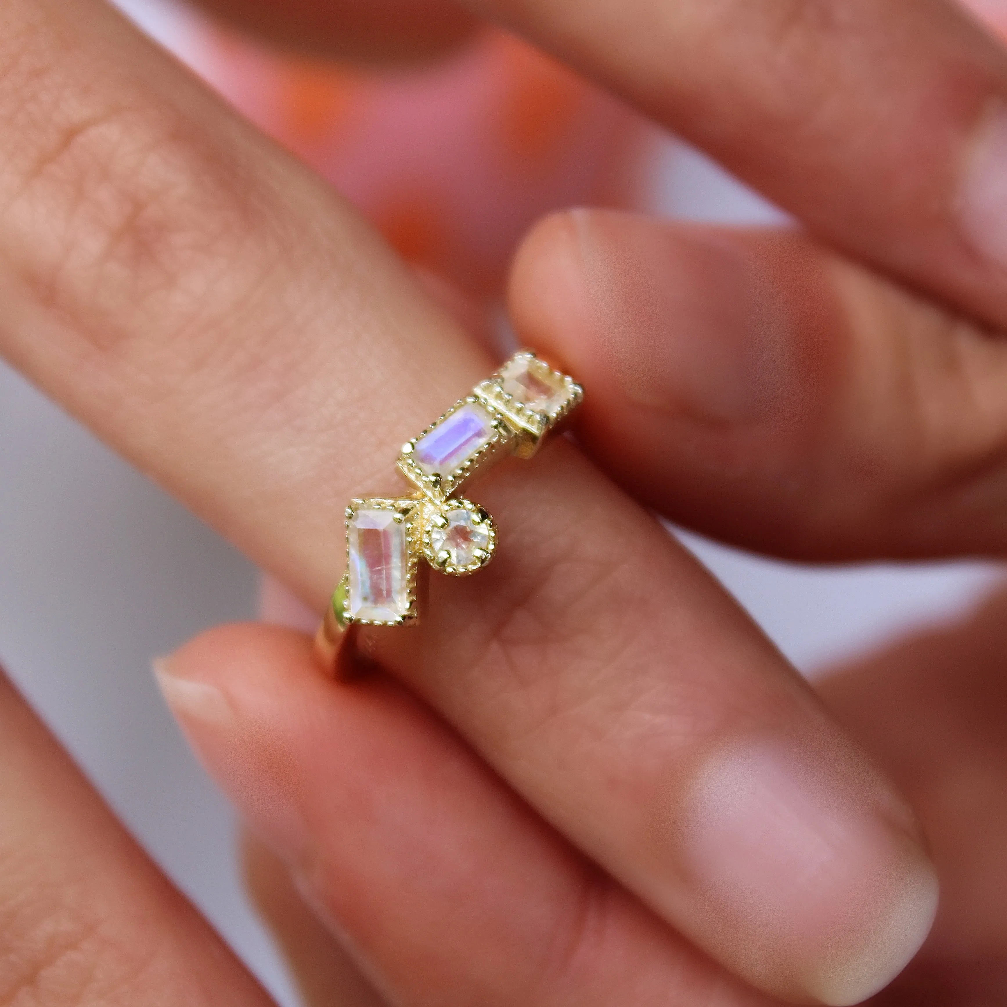Luxe Geometric Moonstone Ring