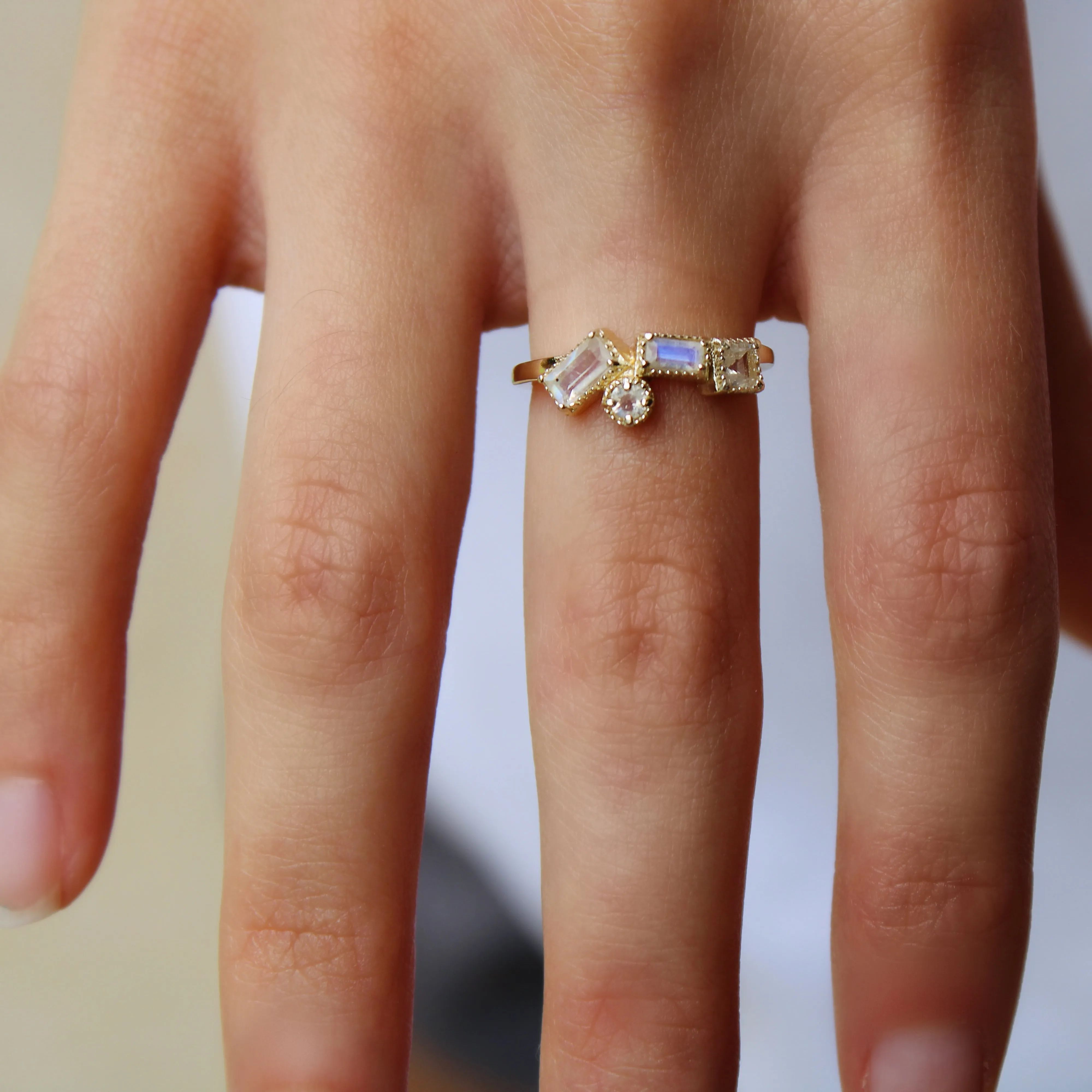 Luxe Geometric Moonstone Ring