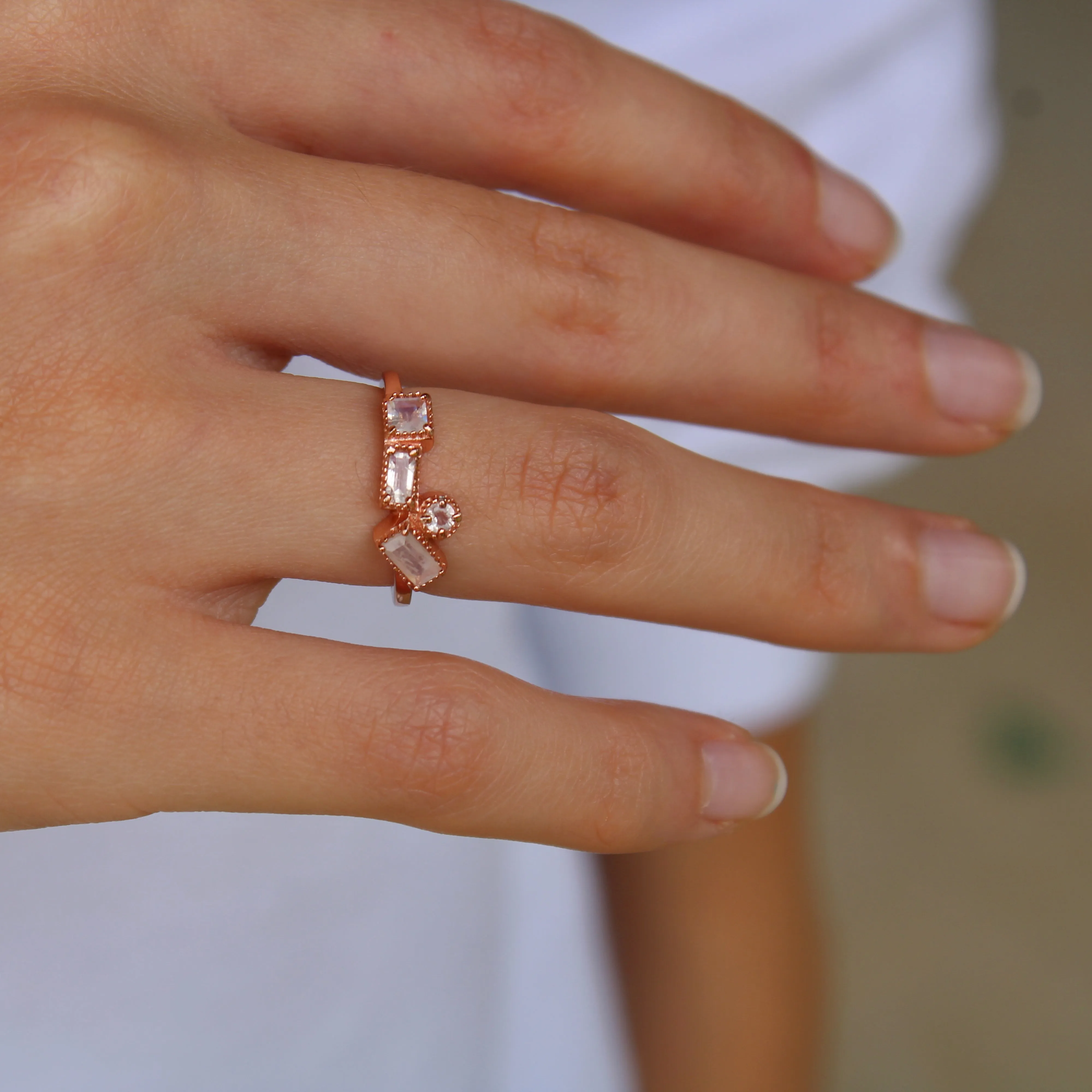 Luxe Geometric Moonstone Ring