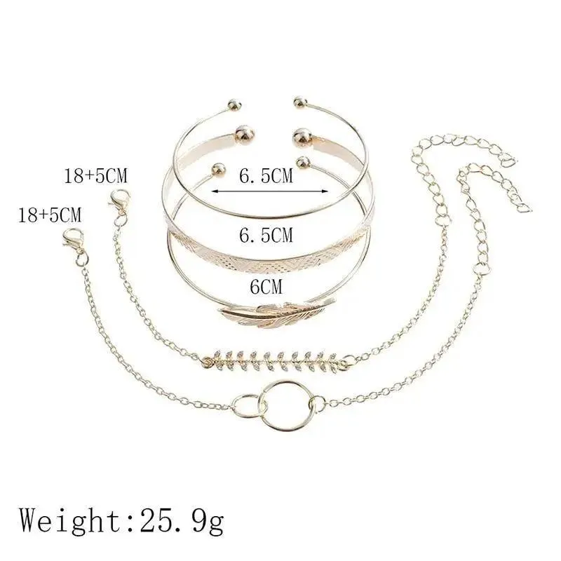 Luxruy Modern Bohemian Gold Color Moon Leaf Crystal Opal Open Bracelet Set for Women In Boho Beach Bangle Jewelry Style
