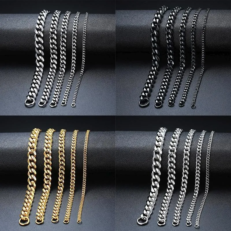 Luxury Popular Mens Simple 3-11mm Stainless Steel Curb Cuban Link Chain Bracelets for Women and Men Unisex Wrist Jewelry Brecelet