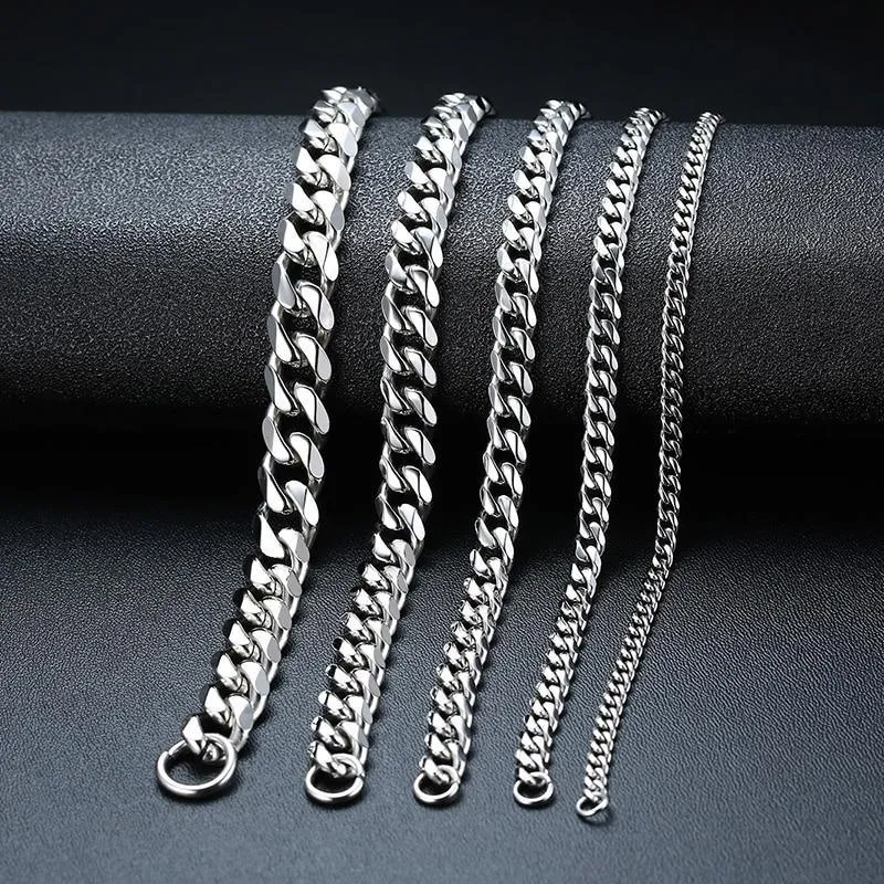 Luxury Popular Mens Simple 3-11mm Stainless Steel Curb Cuban Link Chain Bracelets for Women and Men Unisex Wrist Jewelry Brecelet