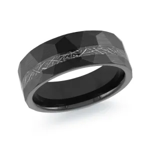 Malo (8mm) Black Tungsten Wire Inlay Geometric Cut Band