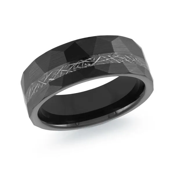 Malo (8mm) Black Tungsten Wire Inlay Geometric Cut Band