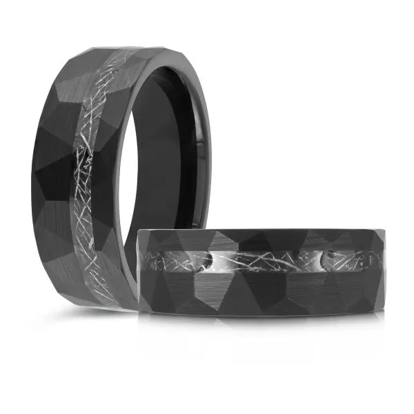 Malo (8mm) Black Tungsten Wire Inlay Geometric Cut Band