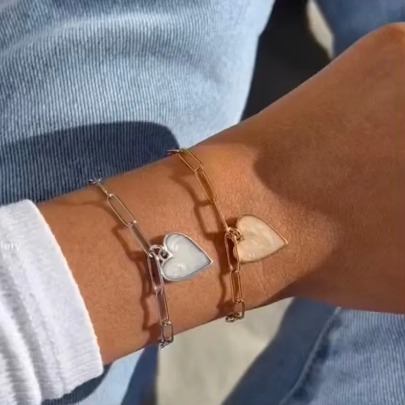 Marble Heart Paperclip Chain Bracelet