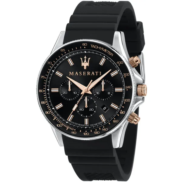 Maserati Sfida Black Silicone Strap Black Dial Quartz Watch for Gents - R8871640002