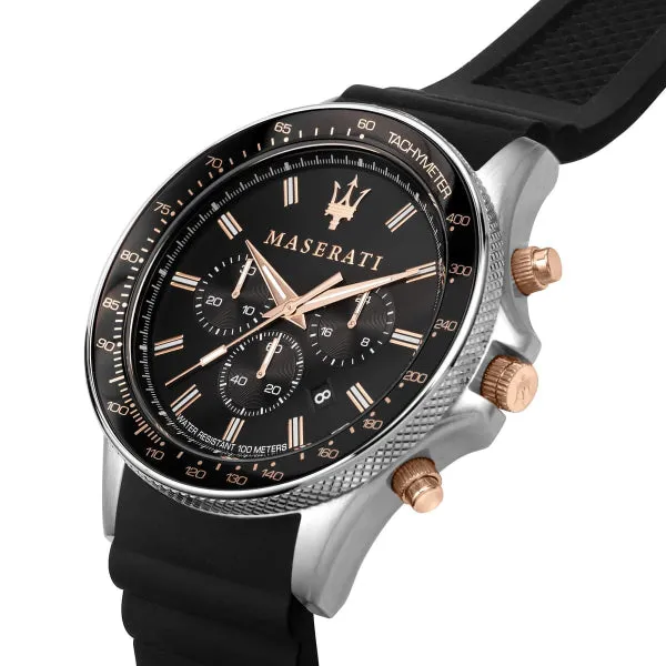 Maserati Sfida Black Silicone Strap Black Dial Quartz Watch for Gents - R8871640002
