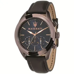 Maserati Traguardo Brown Leather Strap Blue Dial Quartz Watch for Gents - R8871612008