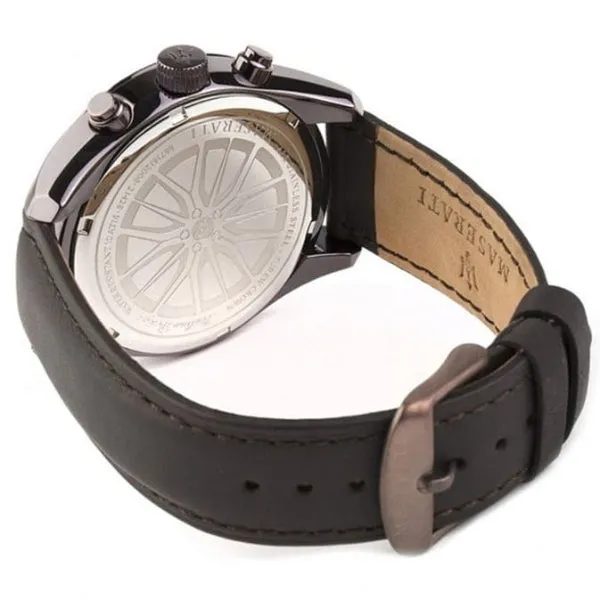Maserati Traguardo Brown Leather Strap Blue Dial Quartz Watch for Gents - R8871612008