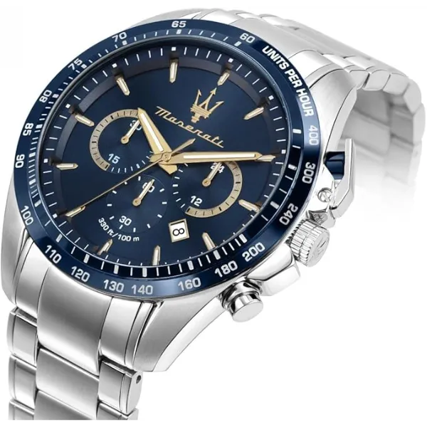 Maserati Traguardo Silver Stainless Steel Blue Dial Quartz Watch for Gents - R8873612052