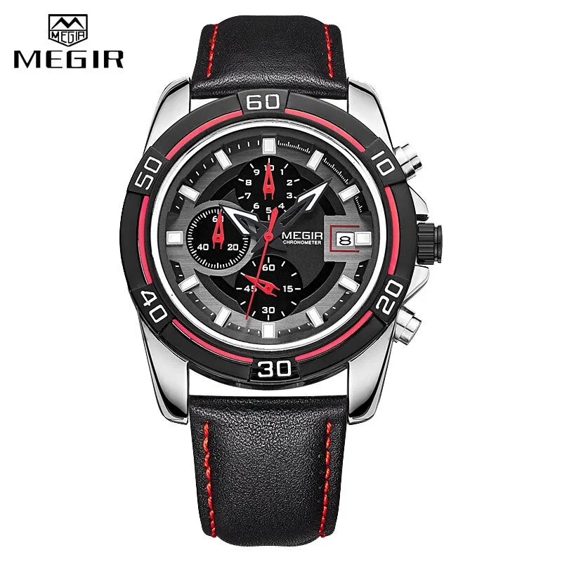 MEGIR Brand Watches Men Genuine Leather Watches Man Clock  Waterproof Business Watch Relogio Masculino Quartz Wristwatches 2023