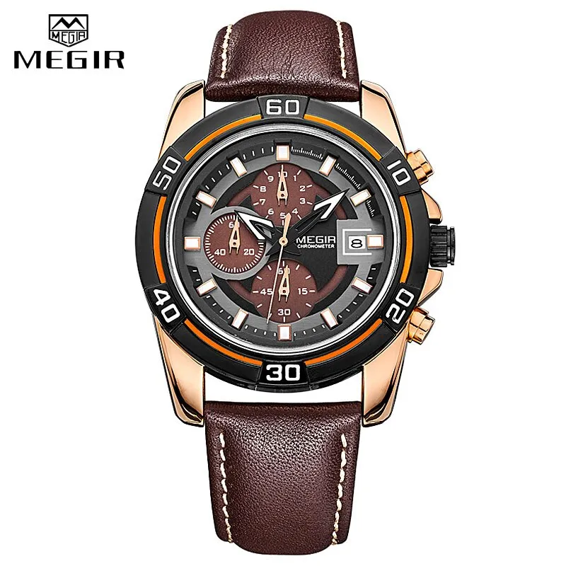 MEGIR Brand Watches Men Genuine Leather Watches Man Clock  Waterproof Business Watch Relogio Masculino Quartz Wristwatches 2023