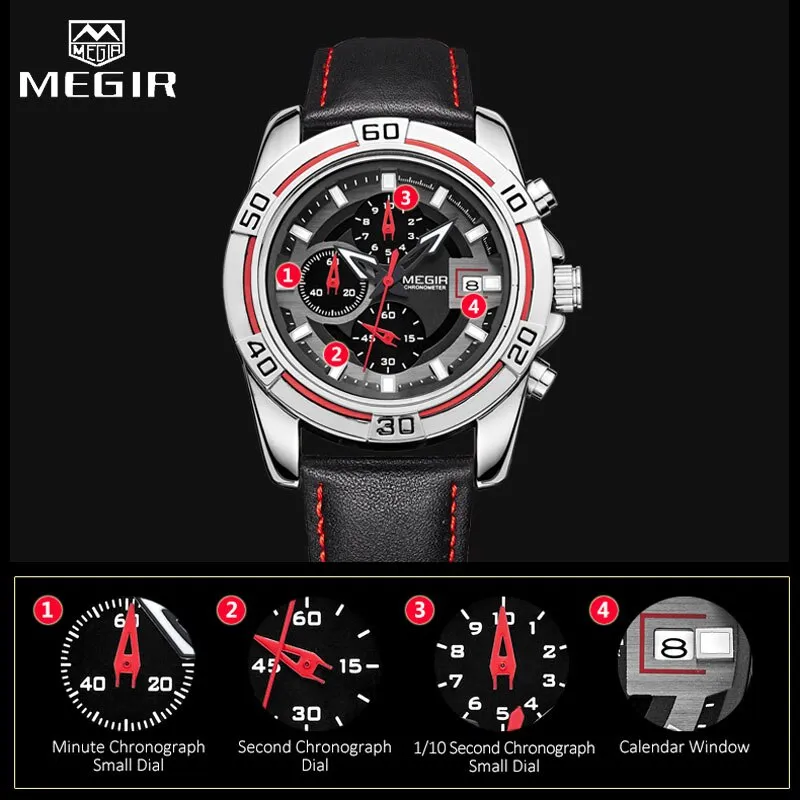 MEGIR Brand Watches Men Genuine Leather Watches Man Clock  Waterproof Business Watch Relogio Masculino Quartz Wristwatches 2023