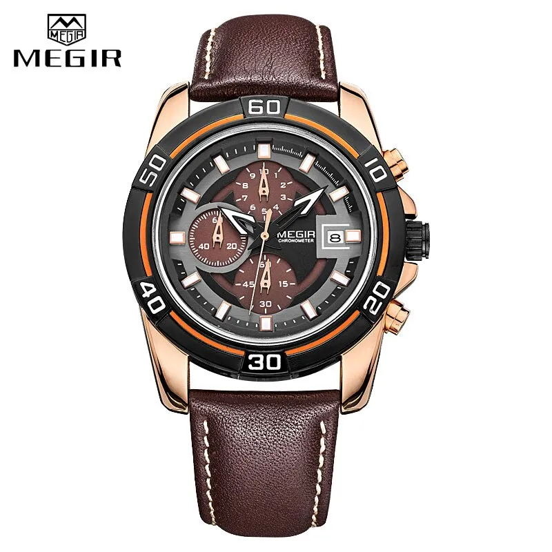 MEGIR Brand Watches Men Genuine Leather Watches Man Clock  Waterproof Business Watch Relogio Masculino Quartz Wristwatches 2023