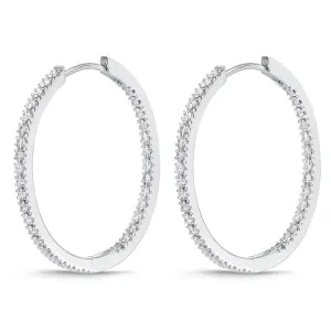 Memoire 18k White Gold Oval Diamond Hoop Earrings