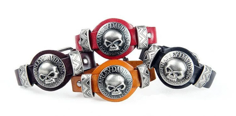 Men Bracelet Jewelry Cool Skull Wristband Bracelet for Women Punk Rock Genuine Leather Bracelets
