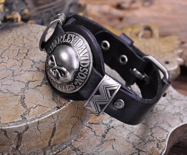 Men Bracelet Jewelry Cool Skull Wristband Bracelet for Women Punk Rock Genuine Leather Bracelets