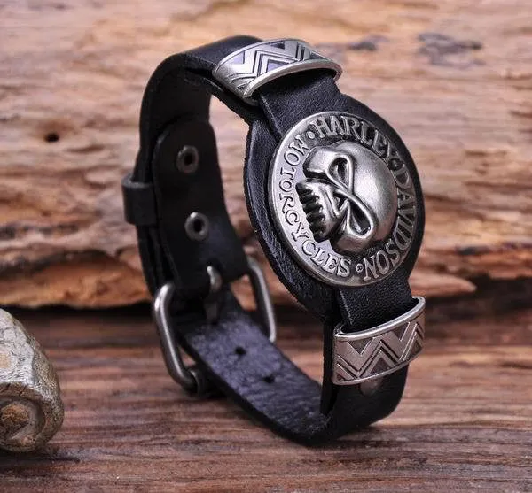 Men Bracelet Jewelry Cool Skull Wristband Bracelet for Women Punk Rock Genuine Leather Bracelets