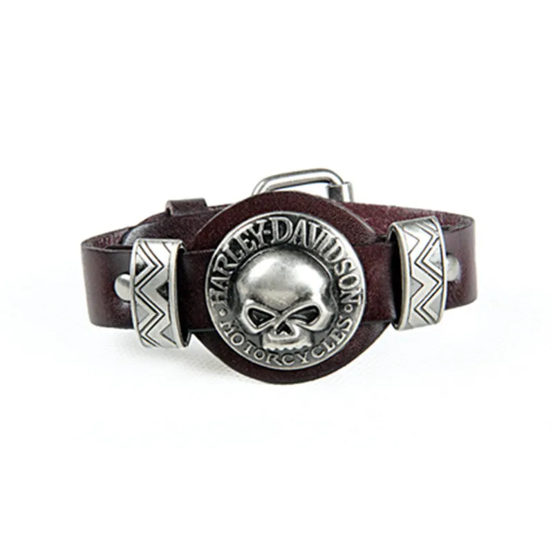 Men Bracelet Jewelry Cool Skull Wristband Bracelet for Women Punk Rock Genuine Leather Bracelets